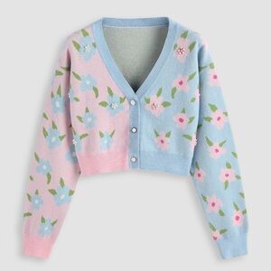 Cider Pink and Blue Two Tone Floral Cardigan
